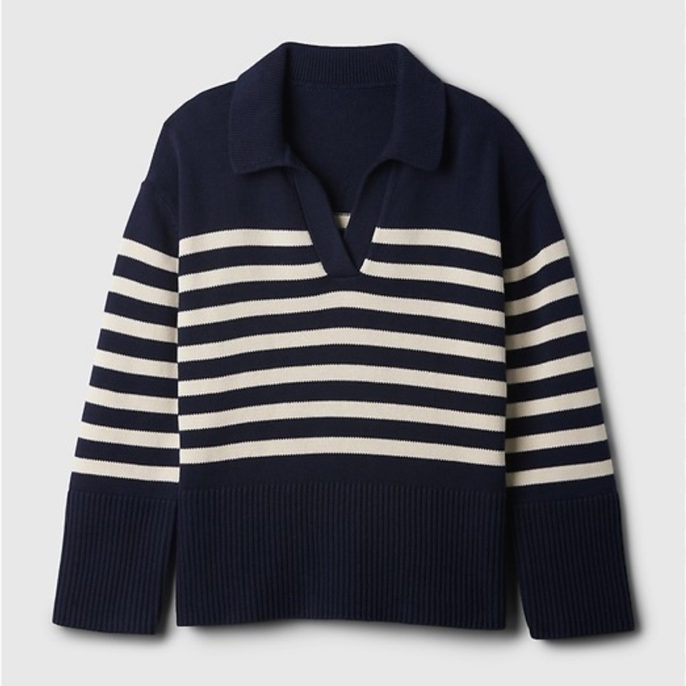 Navy and White Striped Women's Sweater